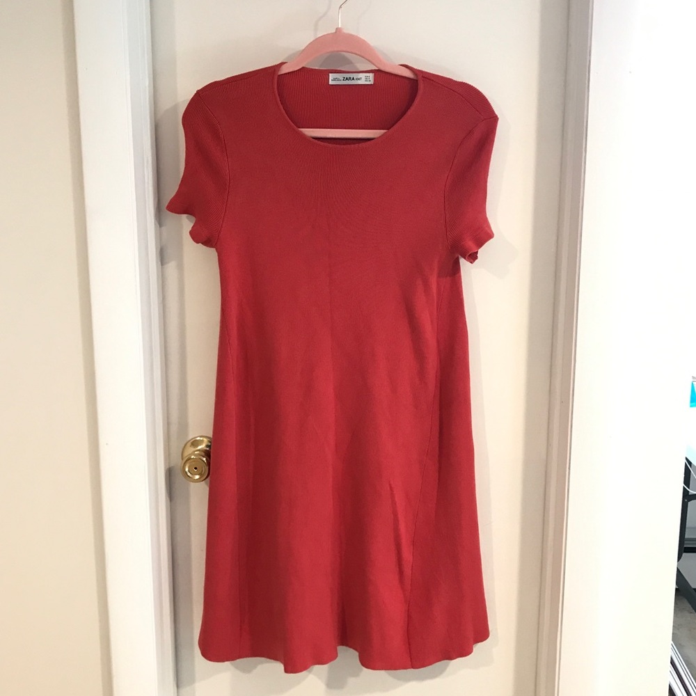 Zara Knit Rust orange Short Sleeve A line sweater dress Size Small